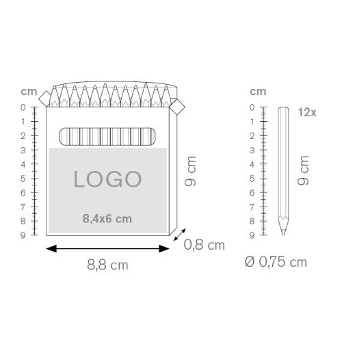 Set con scatola personalizzata con logo di 12 mini pastelli - cod. PD540