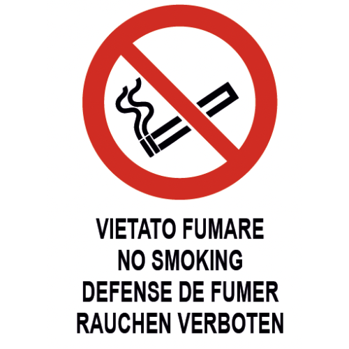 Cartello segnaletico VIETATO FUMARE - NO SMOKING - DEFENSE DE FUMER - RAUCHEN VERBOTEN - cod. art. A00541 - cod. A00541