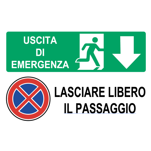 Cartello segnaletico USCITA EMERGENZA E LASCIARE LIBERO IL PASSAGGIO - cod. art. UELLIP - cod. UELLIP