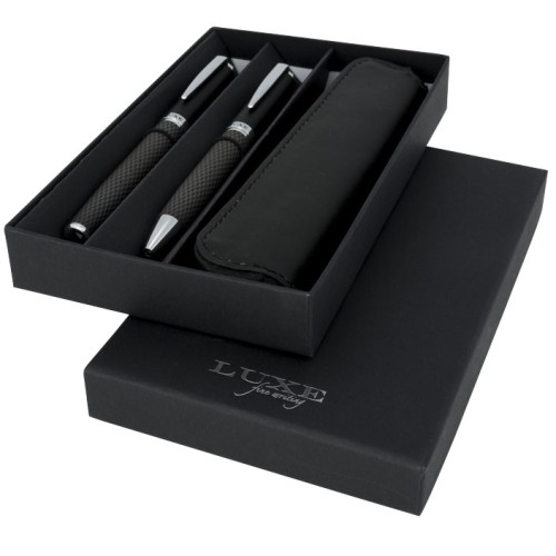 Set regalo con coppia di penne e sacchetto Carbon - cod. P107110