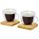 Set di 2 tazze in vetro a doppia parete da 100 ml con sottobicchiere in bambù Manti - cod. P113314