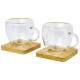 Set di 2 tazze in vetro a doppia parete da 100 ml con sottobicchiere in bambù Manti - cod. P113314